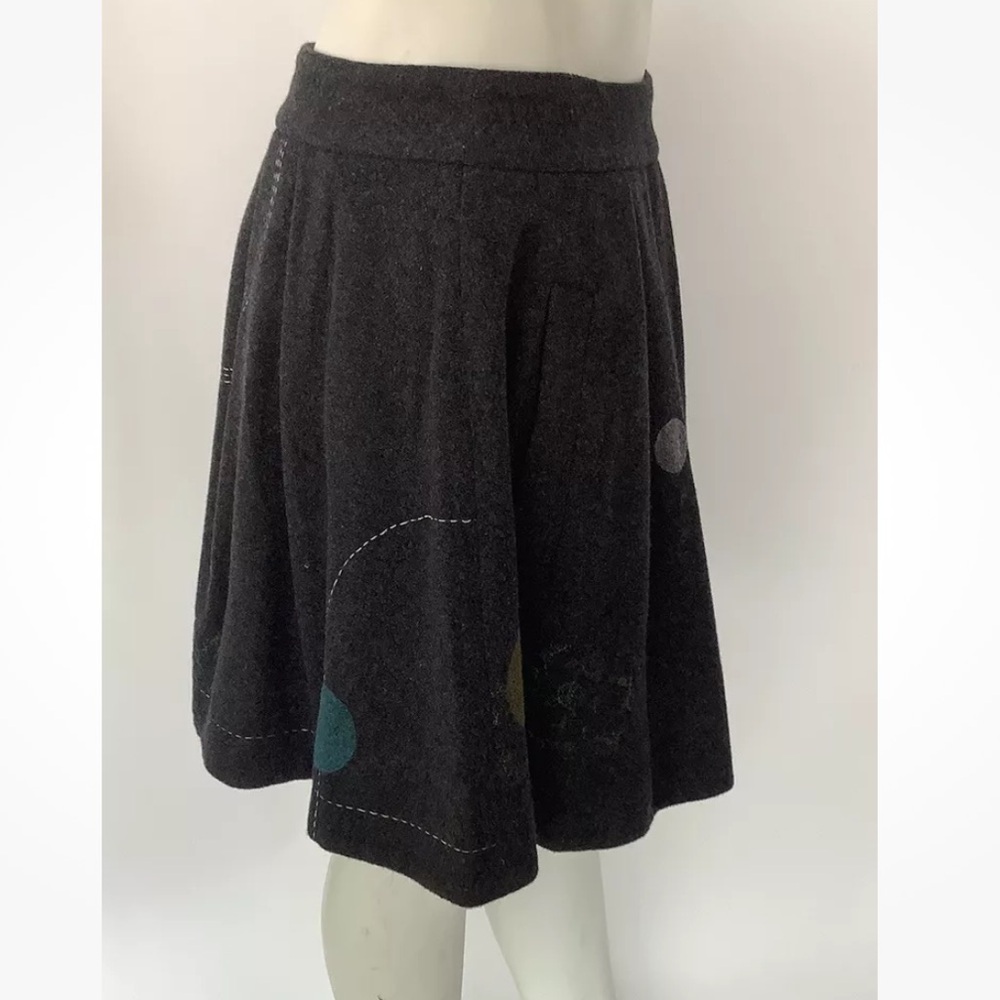 Anthropologie Sz 8 Flared Wool Blend Embroidered Skirt Charcoal Gray Retro - Picture 2 of 6